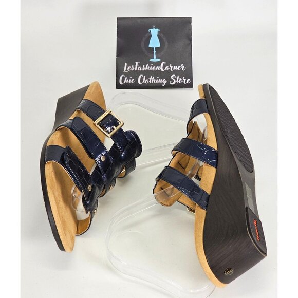 Vionic Women's Radia Blue Patent Leather Croc Print Wedge Sandals Size 9 2128 - Picture 11 of 15